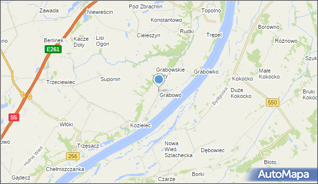 mapa Grabowo, Grabowo gmina Pruszcz na mapie Targeo