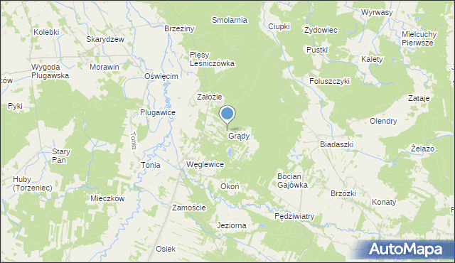 mapa Grądy, Grądy gmina Galewice na mapie Targeo