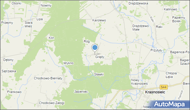 mapa Grądy, Grądy gmina Krasnosielc na mapie Targeo