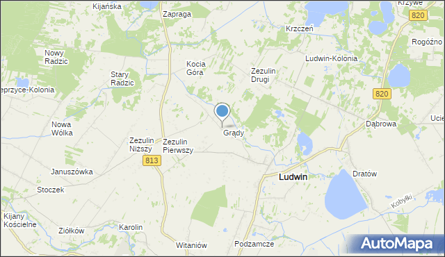 mapa Grądy, Grądy gmina Ludwin na mapie Targeo