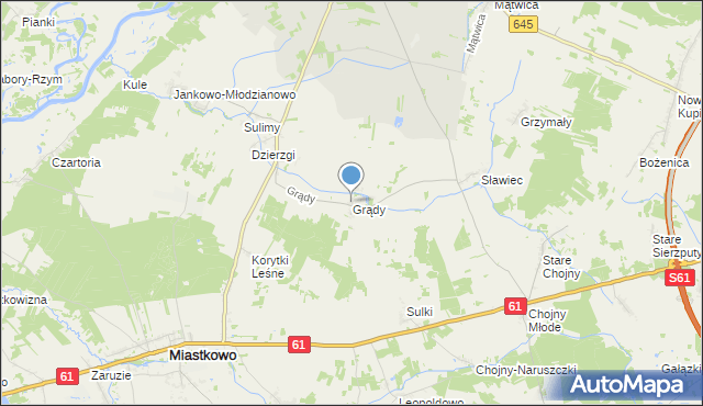 mapa Grądy, Grądy gmina Nowogród na mapie Targeo