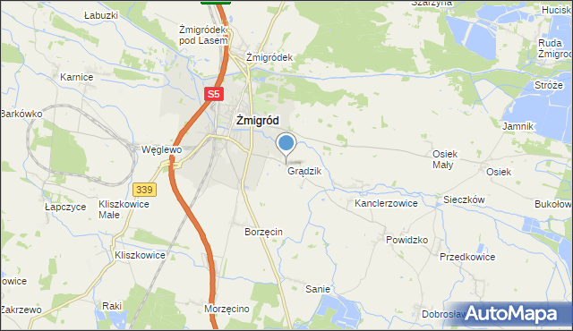 mapa Grądzik, Grądzik gmina Żmigród na mapie Targeo
