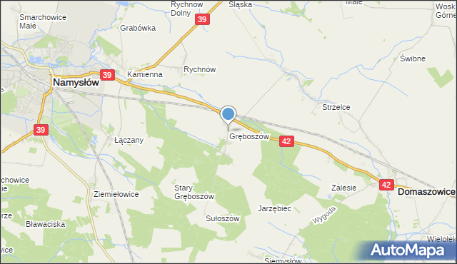 mapa Gręboszów, Gręboszów gmina Domaszowice na mapie Targeo