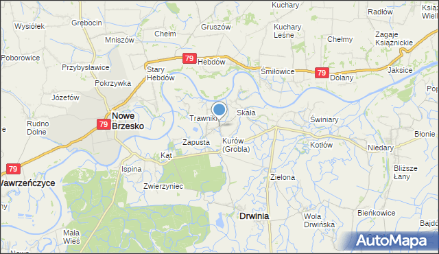 mapa Grobla, Grobla gmina Drwinia na mapie Targeo