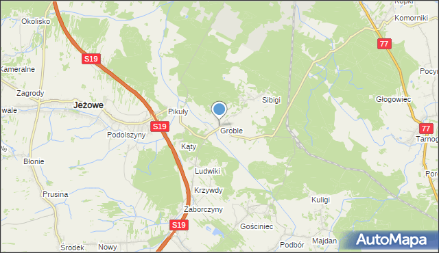 mapa Groble, Groble gmina Jeżowe na mapie Targeo