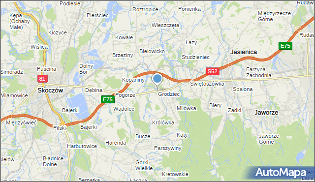 mapa Grodziec, Grodziec gmina Jasienica na mapie Targeo