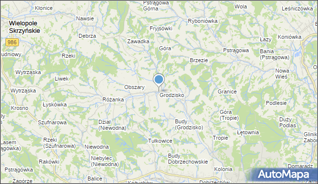 mapa Grodzisko, Grodzisko gmina Strzyżów na mapie Targeo