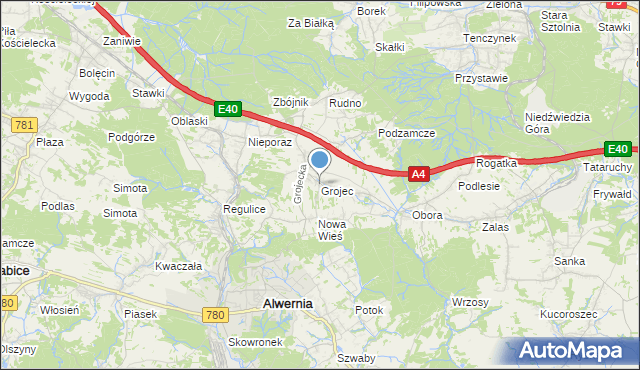 mapa Grojec, Grojec gmina Alwernia na mapie Targeo