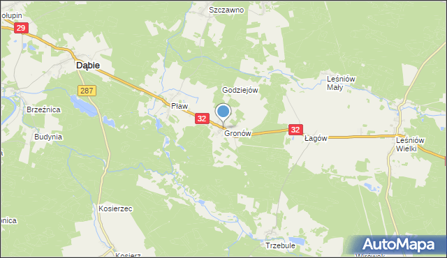 mapa Gronów, Gronów gmina Dąbie na mapie Targeo