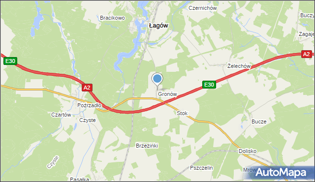 mapa Gronów, Gronów gmina Łagów na mapie Targeo