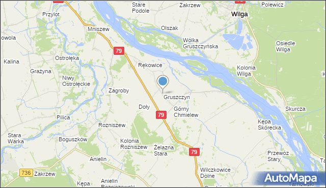 mapa Gruszczyn, Gruszczyn gmina Magnuszew na mapie Targeo