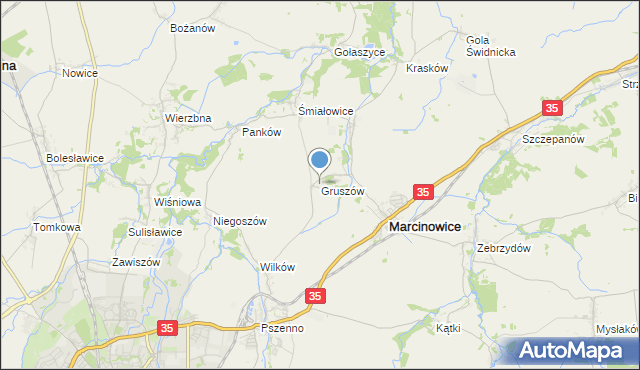 mapa Gruszów, Gruszów gmina Marcinowice na mapie Targeo