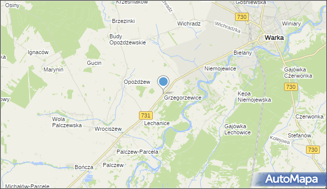 mapa Grzegorzewice, Grzegorzewice gmina Warka na mapie Targeo