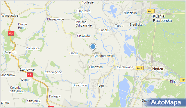 mapa Grzegorzowice, Grzegorzowice gmina Rudnik na mapie Targeo