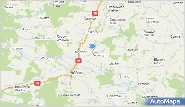 mapa Grzeszyn, Grzeszyn gmina Wińsko na mapie Targeo