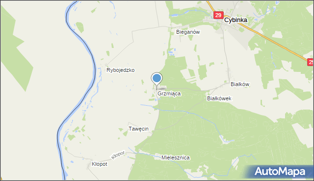 mapa Grzmiąca, Grzmiąca gmina Cybinka na mapie Targeo