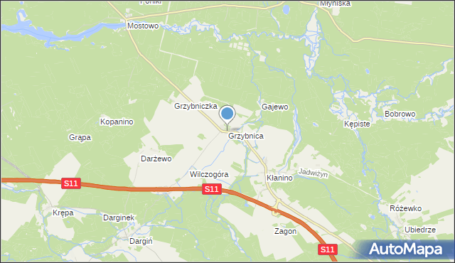 mapa Grzybnica, Grzybnica gmina Manowo na mapie Targeo