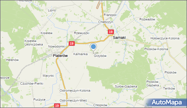 mapa Grzybów, Grzybów gmina Sarnaki na mapie Targeo