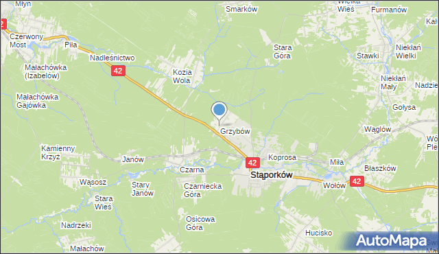 mapa Grzybów, Grzybów gmina Stąporków na mapie Targeo