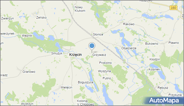 mapa Grzywacz, Grzywacz gmina Krzęcin na mapie Targeo
