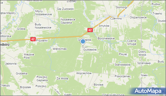 mapa Gustawów, Gustawów gmina Fałków na mapie Targeo