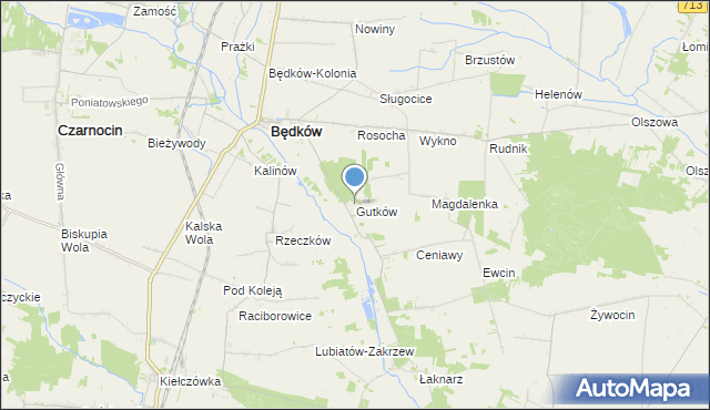 mapa Gutków, Gutków gmina Będków na mapie Targeo