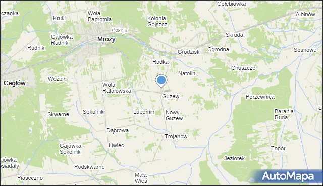 mapa Guzew, Guzew gmina Mrozy na mapie Targeo
