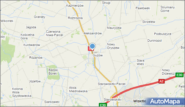 mapa Guzów, Guzów gmina Wiskitki na mapie Targeo