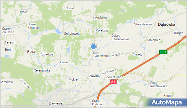 mapa Guzowatka, Guzowatka gmina Dąbrówka na mapie Targeo