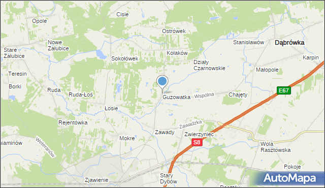 mapa Guzowatka, Guzowatka gmina Dąbrówka na mapie Targeo