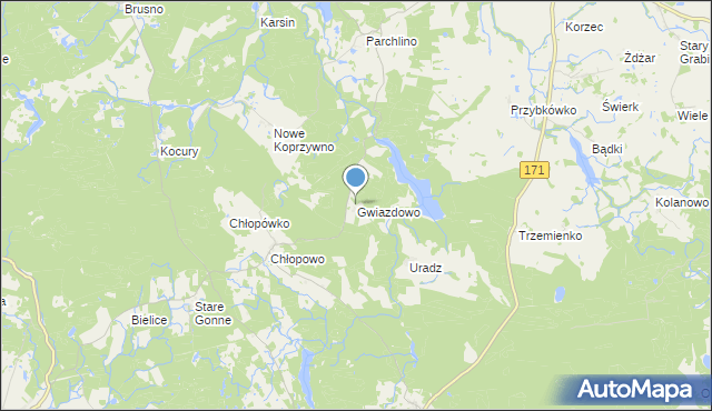 mapa Gwiazdowo, Gwiazdowo gmina Barwice na mapie Targeo