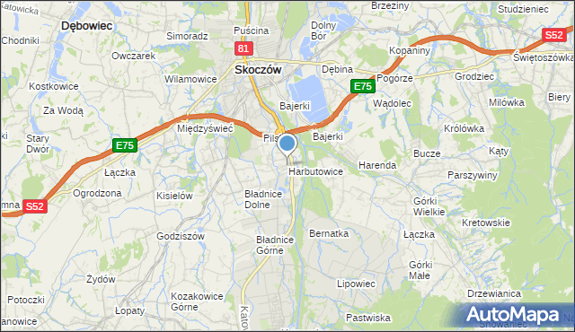 mapa Harbutowice, Harbutowice gmina Skoczów na mapie Targeo