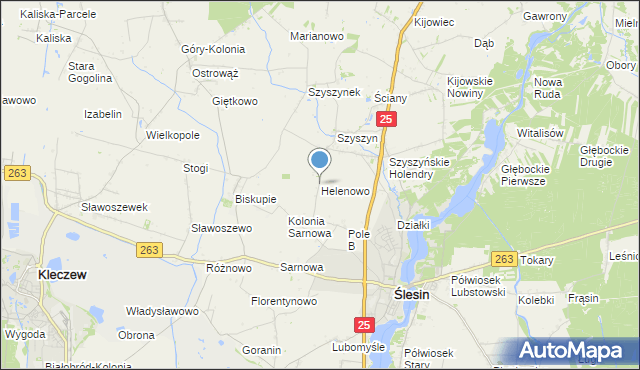mapa Helenowo, Helenowo gmina Ślesin na mapie Targeo