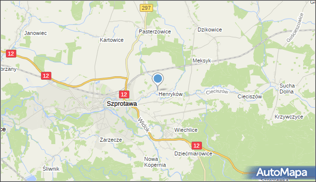 mapa Henryków, Henryków gmina Szprotawa na mapie Targeo