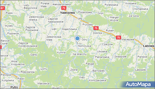 mapa Homrzyska, Homrzyska na mapie Targeo