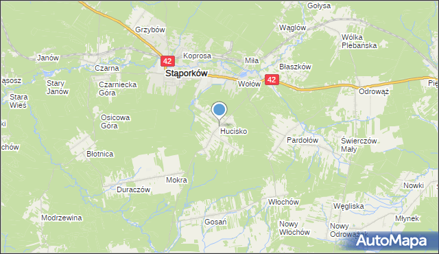 mapa Hucisko, Hucisko gmina Stąporków na mapie Targeo