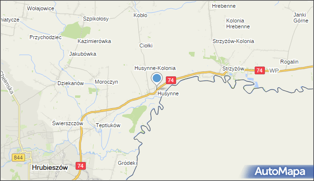 mapa Husynne, Husynne gmina Hrubieszów na mapie Targeo