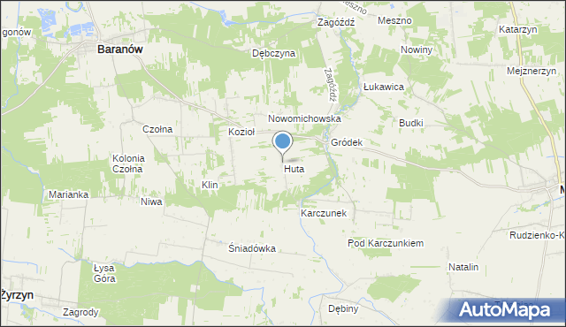 mapa Huta, Huta gmina Baranów na mapie Targeo