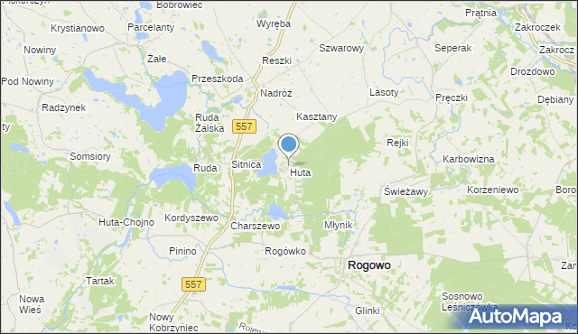 mapa Huta, Huta gmina Rogowo na mapie Targeo