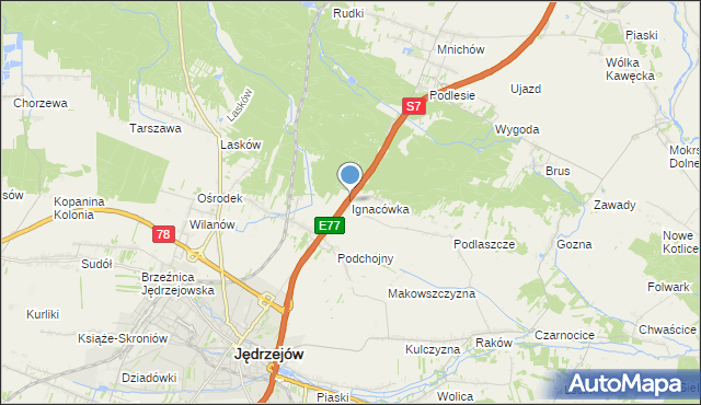 mapa Ignacówka, Ignacówka gmina Jędrzejów na mapie Targeo