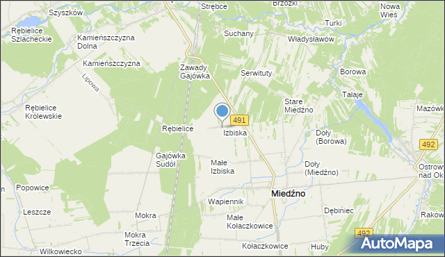 mapa Izbiska, Izbiska gmina Miedźno na mapie Targeo