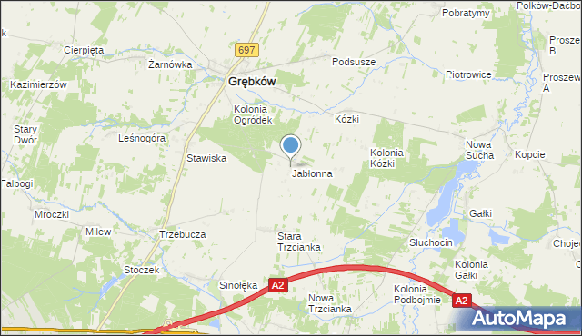 mapa Jabłonna, Jabłonna gmina Grębków na mapie Targeo