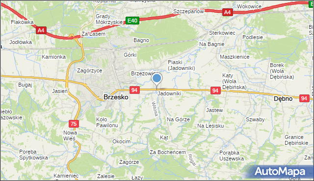 mapa Jadowniki, Jadowniki gmina Brzesko na mapie Targeo