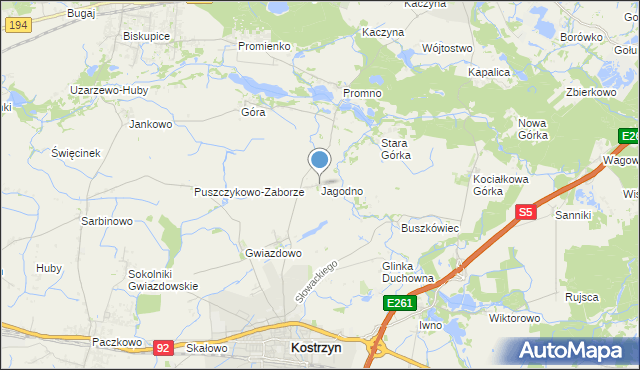 mapa Jagodno, Jagodno gmina Kostrzyn na mapie Targeo