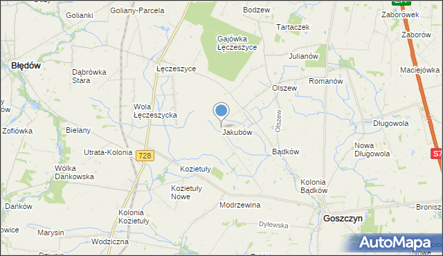 mapa Jakubów, Jakubów gmina Goszczyn na mapie Targeo