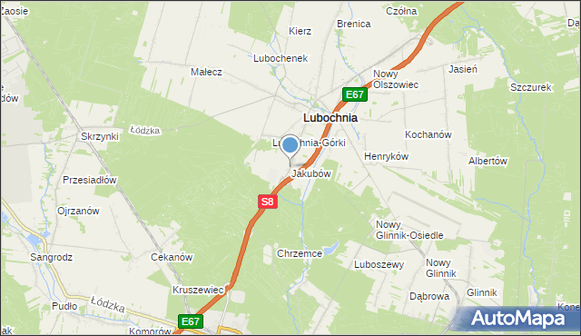 mapa Jakubów, Jakubów gmina Lubochnia na mapie Targeo