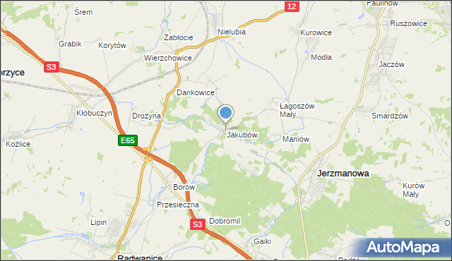 mapa Jakubów, Jakubów gmina Radwanice na mapie Targeo