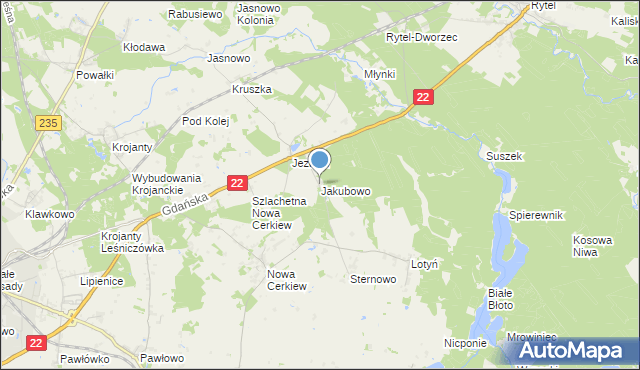 mapa Jakubowo, Jakubowo gmina Chojnice na mapie Targeo