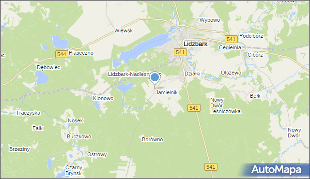 mapa Jamielnik, Jamielnik gmina Lidzbark na mapie Targeo