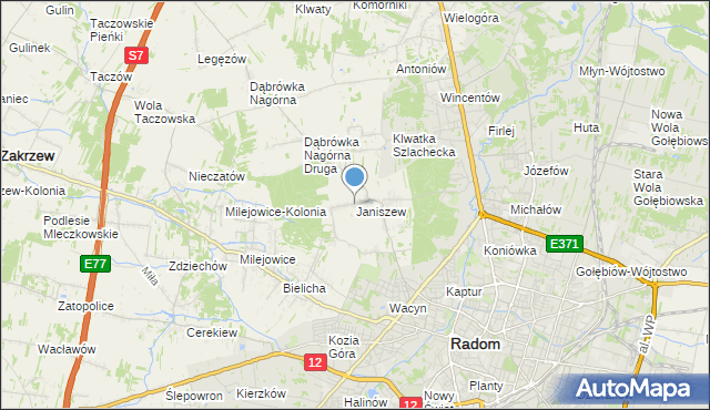 mapa Janiszew, Janiszew gmina Zakrzew na mapie Targeo